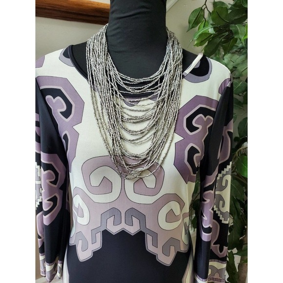 White Mark Women Multicolor Polyester Round Neck Long Sleeve Knee Length Dress M - Picture 2 of 12